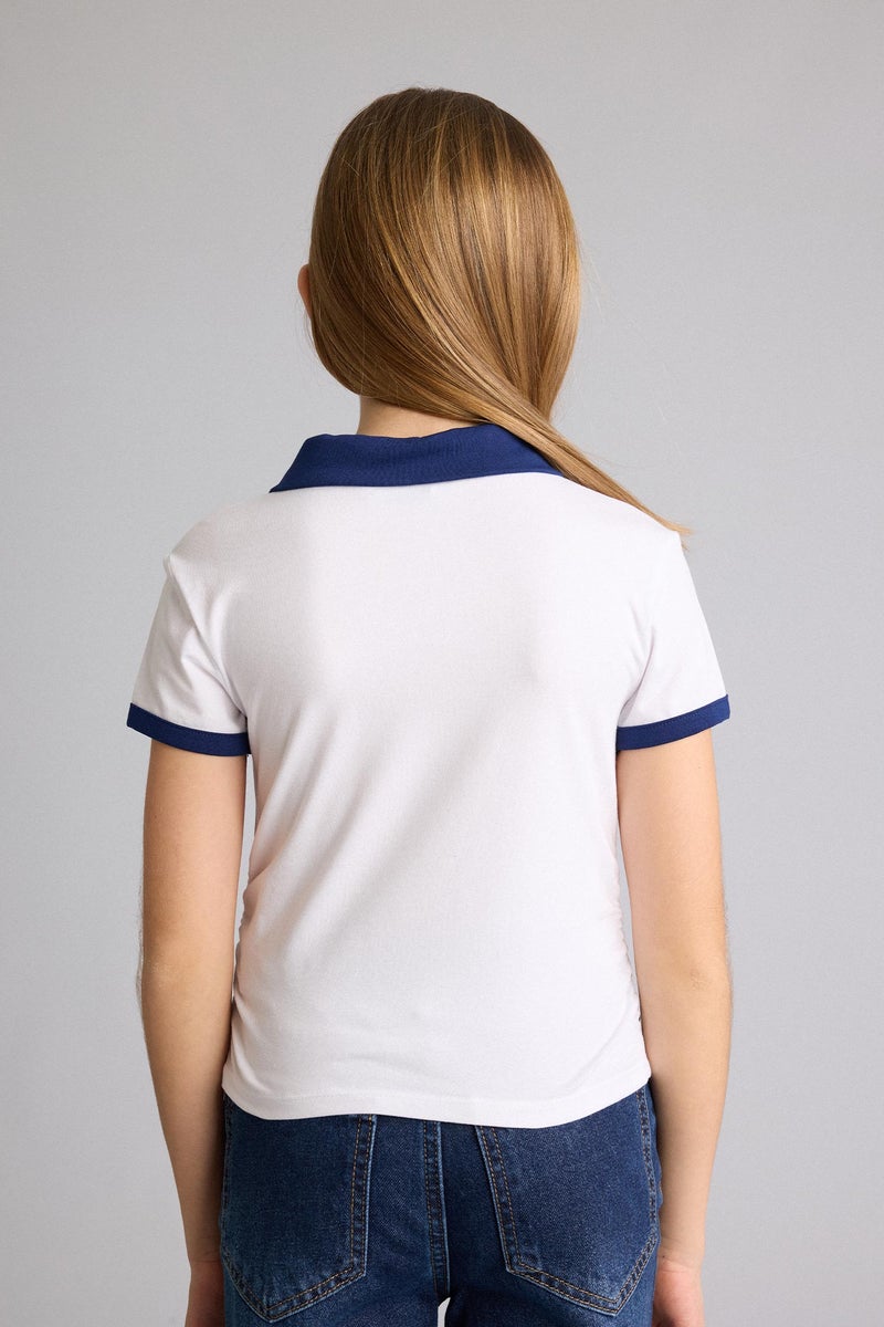 DeFacto White Girl Girl Slim Fit Polo Collar Printed T-Shirt Casual - Image 5